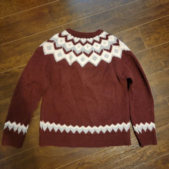 L.L. Bean Fair Isle Sweater Womens M 100% Wool Burgundy Red Contemporary Cabin - Picture 3 of 8